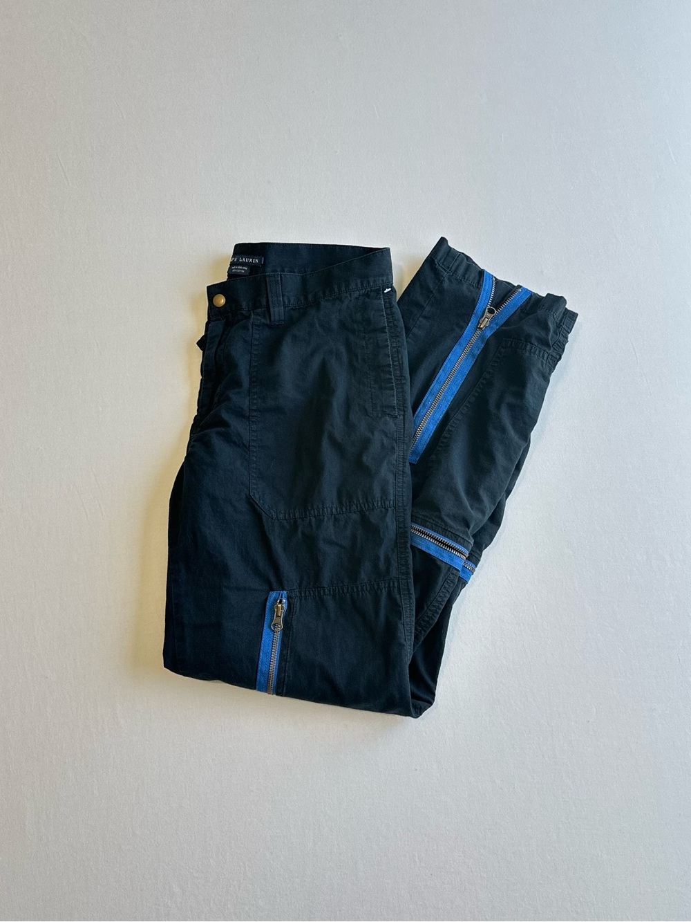 Ralph Lauren Women Navy Blue Zipper Pockets Details Lightweight Cotton Pant